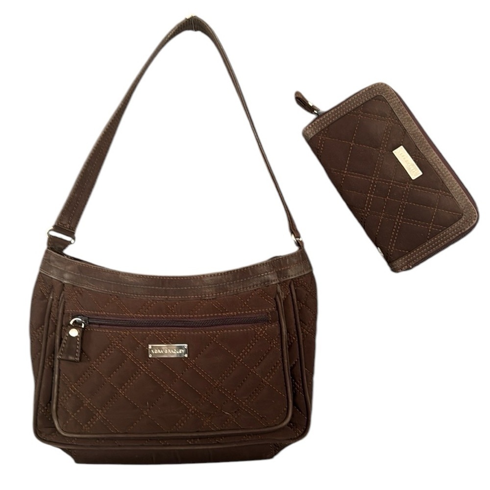 Vera Bradley Brown, quilted handbag and wallet, zebra lining